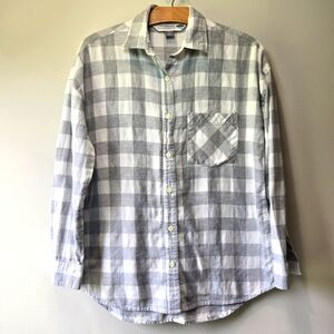 Old Navy Cotton Gray & White Plaid Boyfriend Fit Flannel Button Up Shirt Small